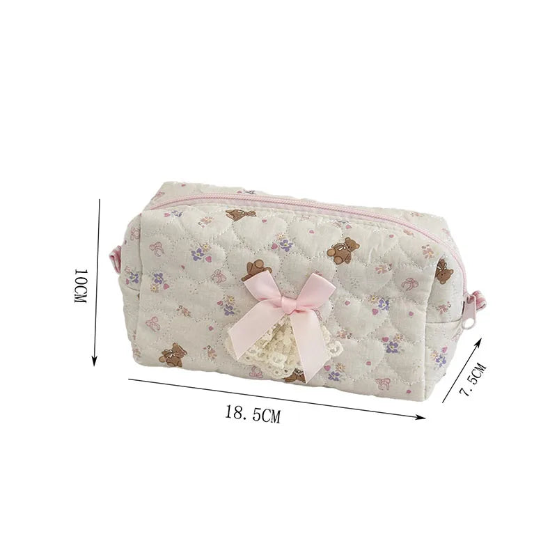 Pink Rose Sweetheart Cosmetic  Storage Bag Aesthetic Cute Lace Trim Makeup Pouch Large Capacity Vintage Cosmetic Organizer Bags