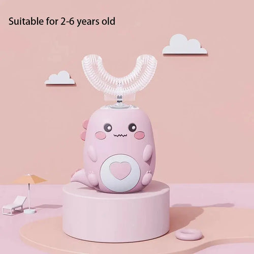 Children U-Shaped 360° Electric Silicone Toothbrush – Smart Cartoon Sonic Rechargeable Pinkshop