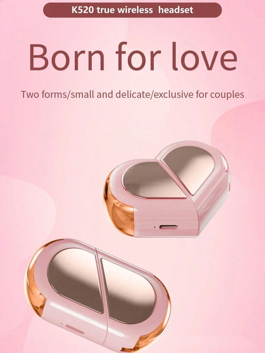 Pink Heart Wireless Earbuds for Girls Cute Small Earphones Hifi Stereo Sound Bluetooth Headsets Touch Control Gaming Handphones