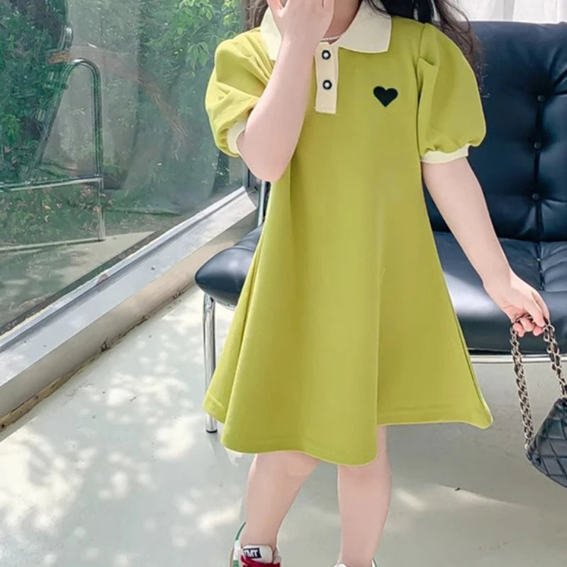 2027 Baby Pink Dress Clothes Summer Short Sleeves Green Dress Clothing Fashion Kids Girls Princess Dresses