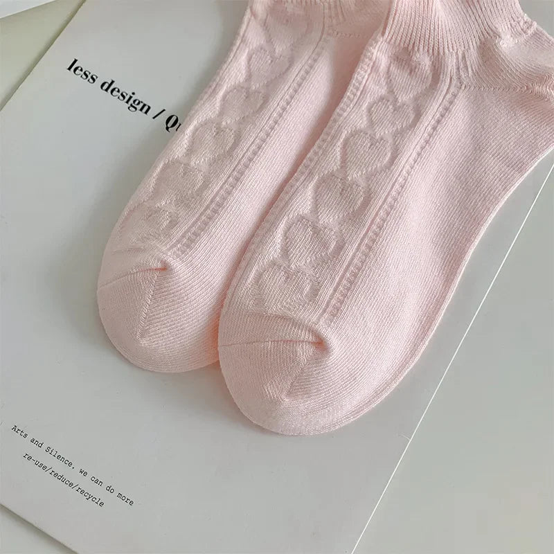 Pink Purple Women Short Socks JK Lolita Kawaii Cute Ruffle Socks Cotton Thin Breathable Low Cut Ankle Boat Socks Sox Sweet Girls