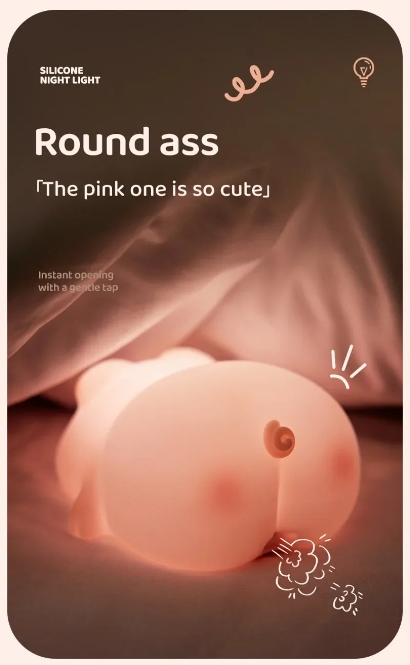 Pink Piggy Night Light Cute Silicone Night Light LED Pat Lamp Room Decoration USB Charging Indoor Atmosphere Lamp Children Gift