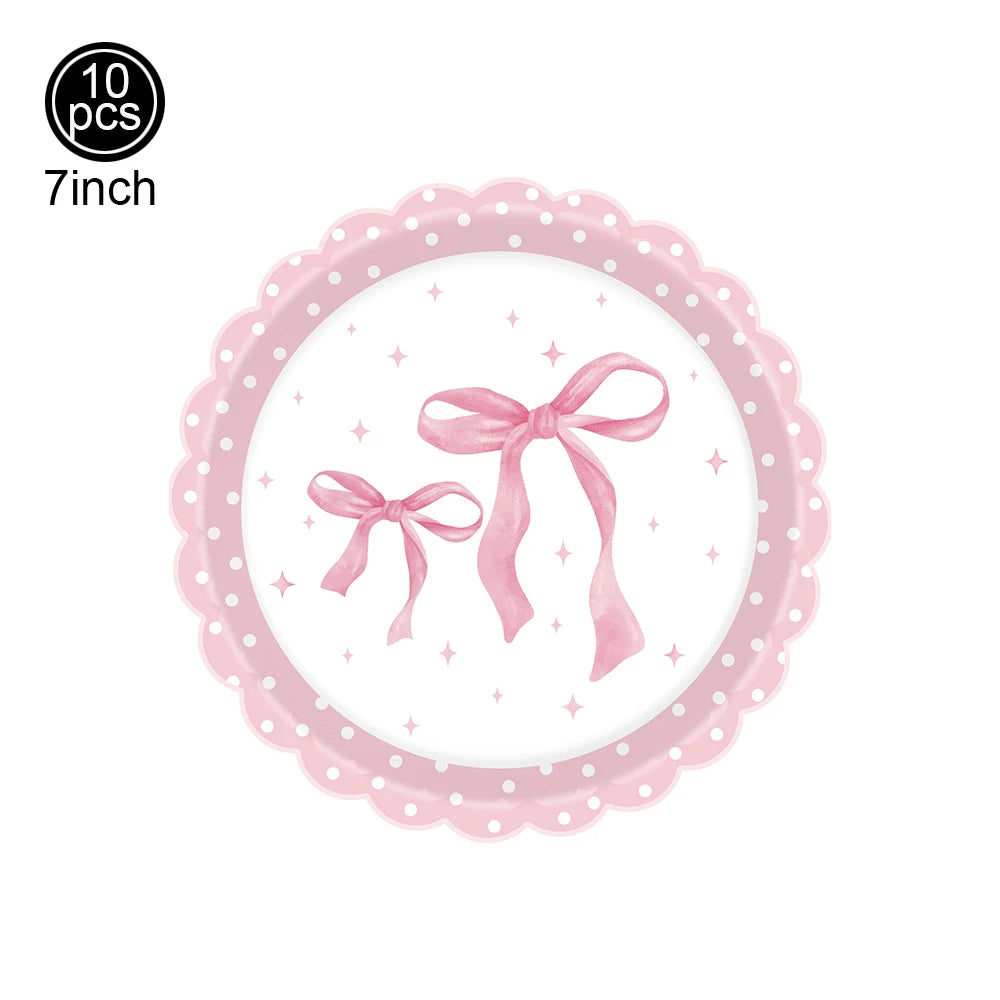 Pink Bow Birthday Party Decorations Girls Birthday Decor Banner Balloons Bow Napinks Plate Cup Pink Bow Theme Tableware Supplies