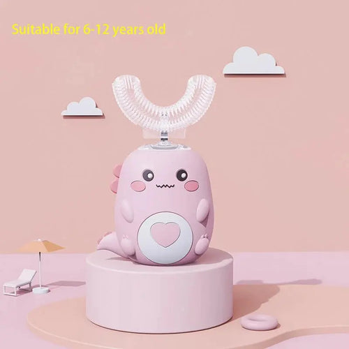 Children U-Shaped 360° Electric Silicone Toothbrush – Smart Cartoon Sonic Rechargeable Pinkshop