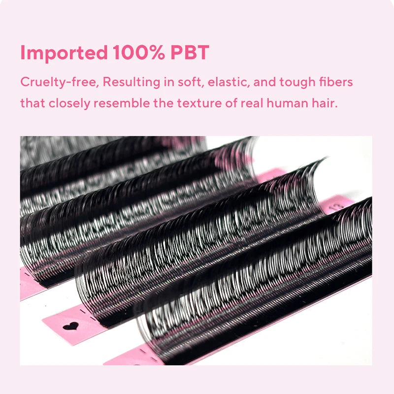 DIYDAY U-Shaped YY Eyelash Extensions, Premium PBT False Mink Individual Lashes, C/D Curl 9–15mm, Soft Natural Look, 12 Rows per Tray, Matte Black