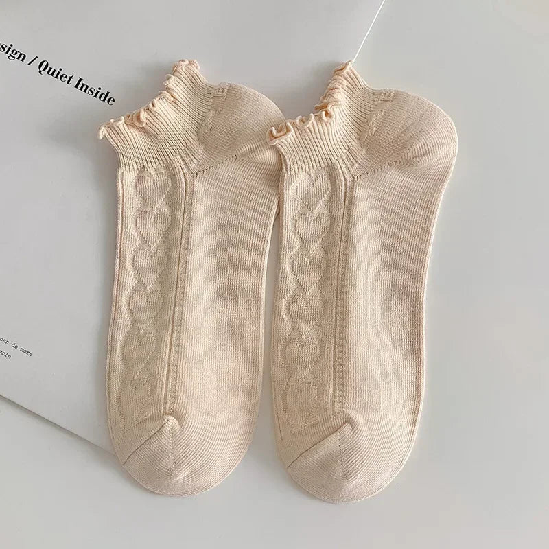 Pink Purple Women Short Socks JK Lolita Kawaii Cute Ruffle Socks Cotton Thin Breathable Low Cut Ankle Boat Socks Sox Sweet Girls