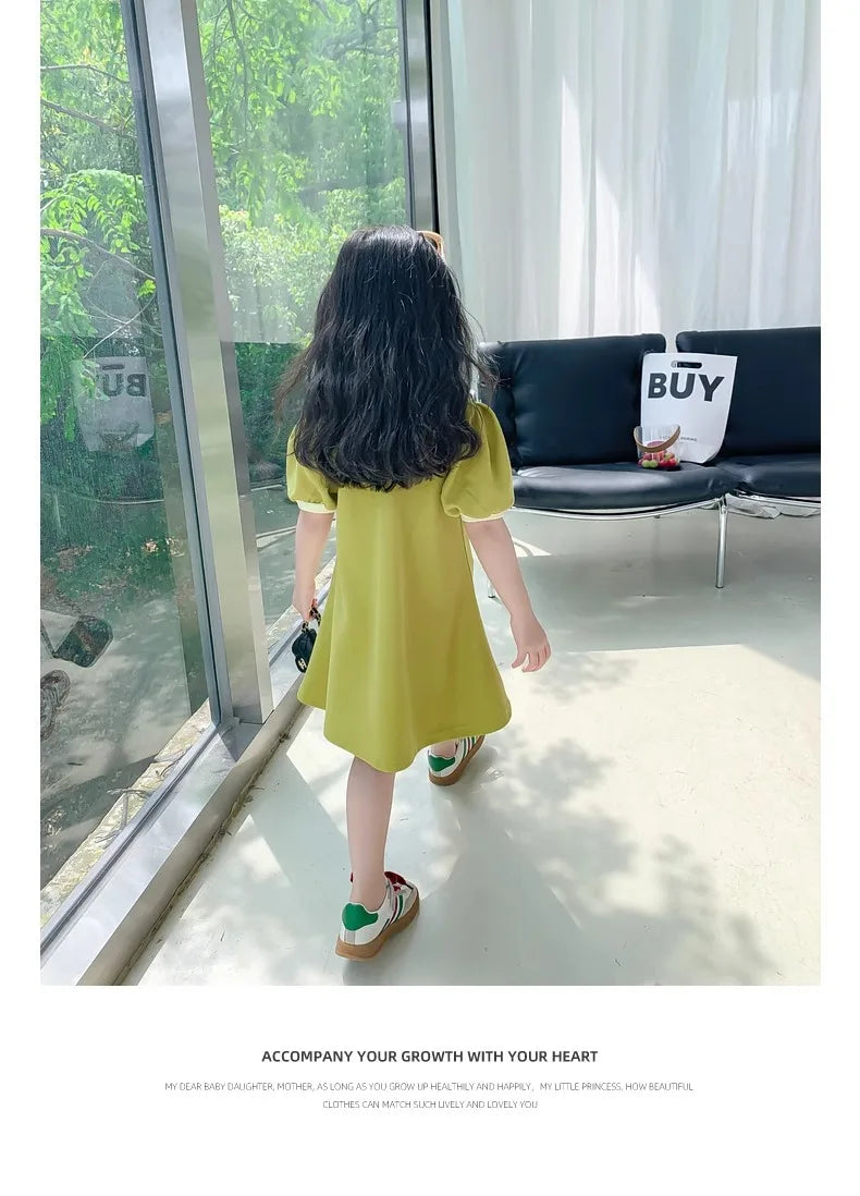 2027 Baby Pink Dress Clothes Summer Short Sleeves Green Dress Clothing Fashion Kids Girls Princess Dresses