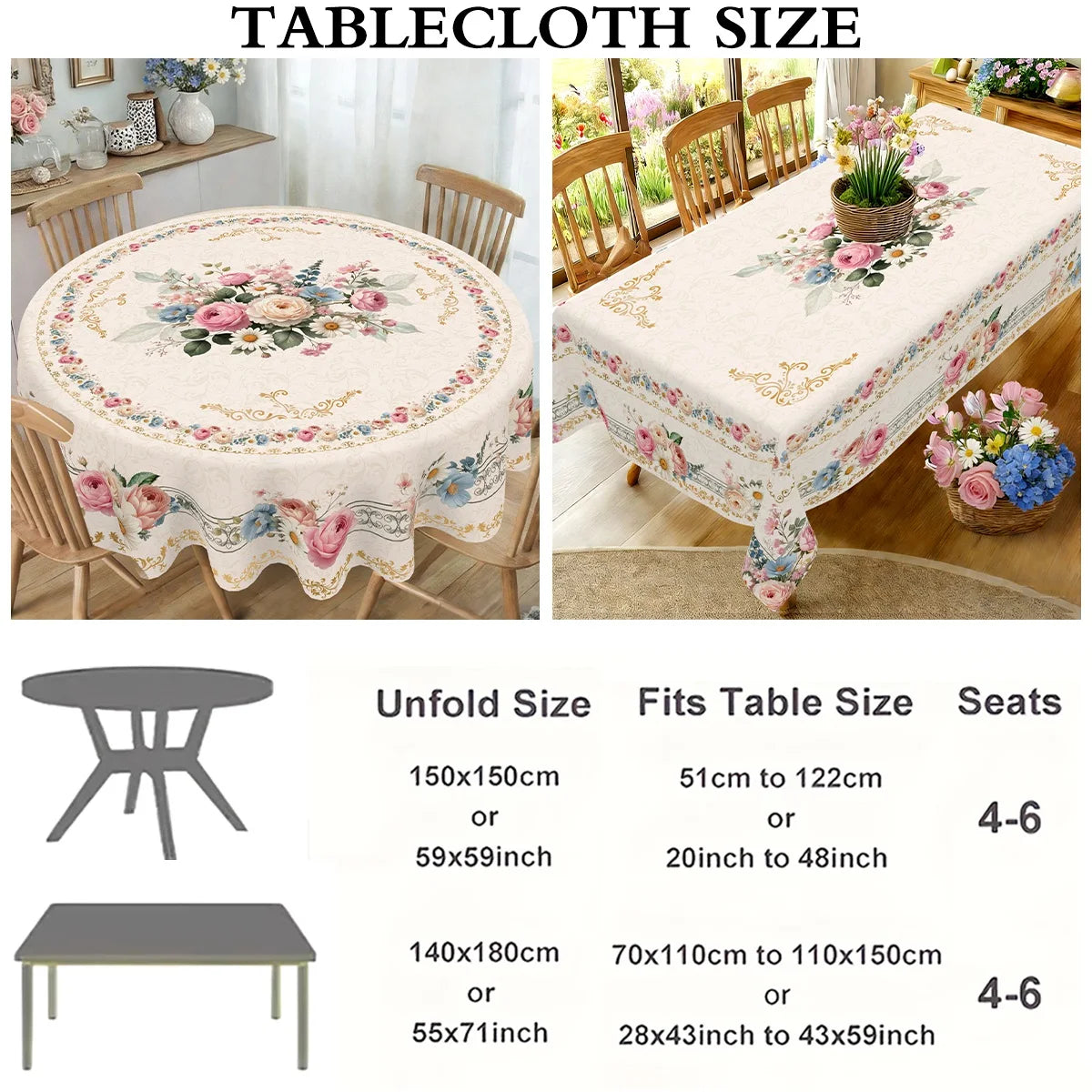 Pink Roses Table Cloth Colorful Floral Polyester Table Cover for Wedding Picnic Table Decor Spring Summer Hloiday Party Supplies
