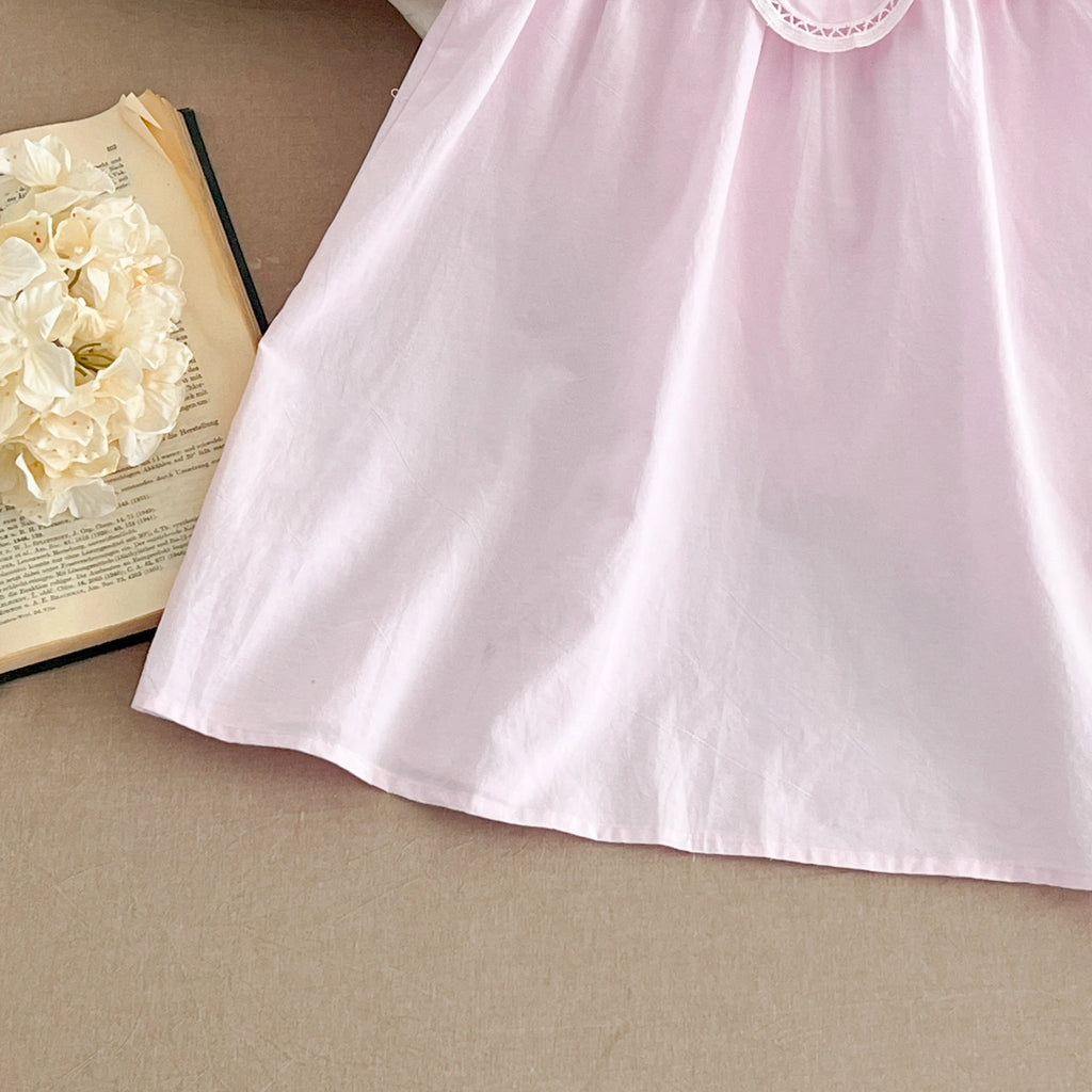 Girls Pink Princess Dresses New Summer Baby Dress Puff Sleeve Korean Style Petal Collar Toddlers Kids Cotton Cute Party Dress