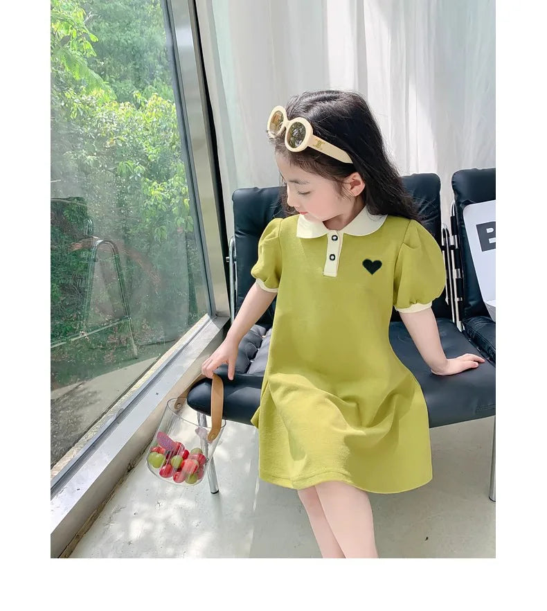 2027 Baby Pink Dress Clothes Summer Short Sleeves Green Dress Clothing Fashion Kids Girls Princess Dresses