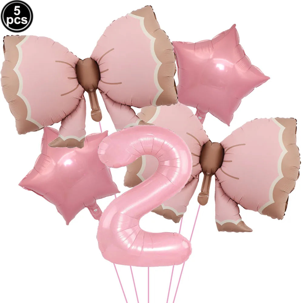 Pink Bow Birthday Party Decorations Girls Birthday Decor Banner Balloons Bow Napinks Plate Cup Pink Bow Theme Tableware Supplies