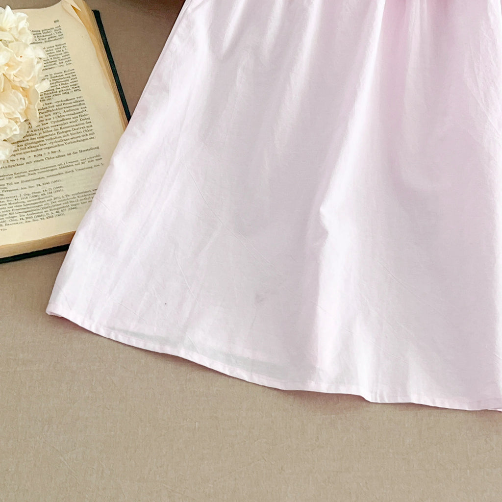 Girls Pink Princess Dresses New Summer Baby Dress Puff Sleeve Korean Style Petal Collar Toddlers Kids Cotton Cute Party Dress