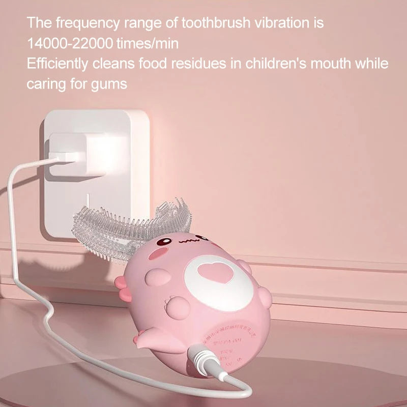Children U-Shaped 360° Electric Silicone Toothbrush – Smart Cartoon Sonic Rechargeable