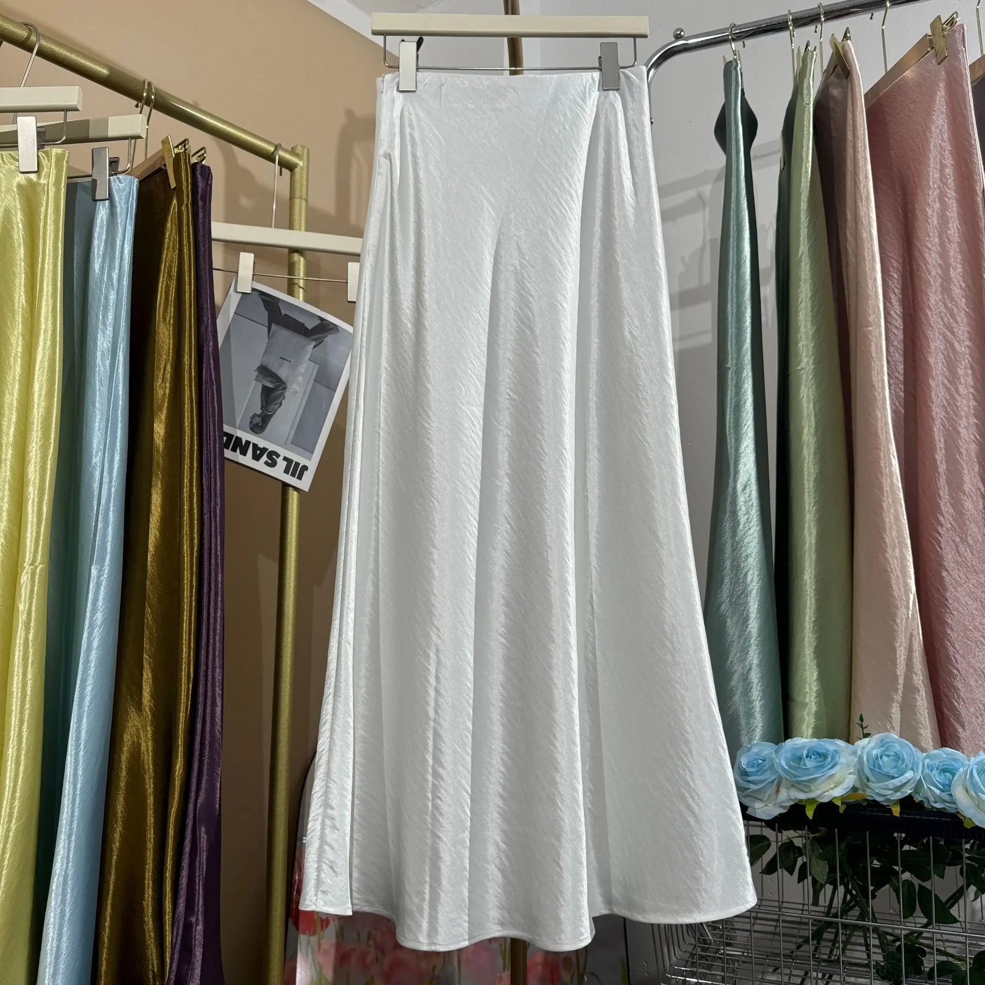 19 Colors 2026 New In Women Spring Summer Gloss Satin Long Skirts Female Fashion Elegant High Waist Faldas