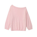 Pink Loose Pullover Sweater Women Autumn New Skew Collar Long Sleeve Knitted Sweaters Sweet Casual Fashion Simple Jumpers Tops