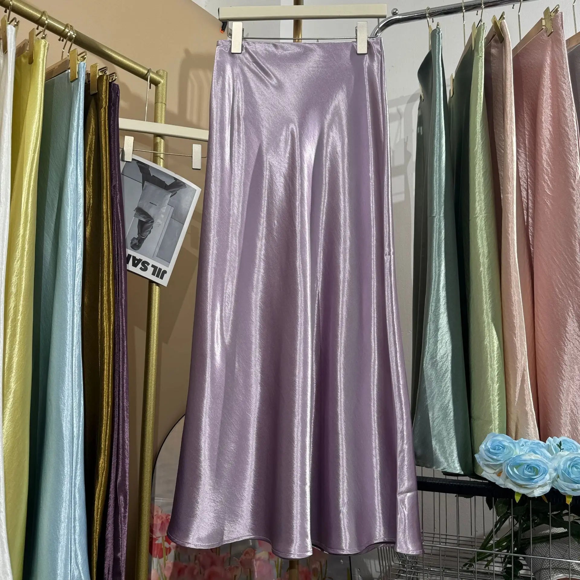 19 Colors 2026 New In Women Spring Summer Gloss Satin Long Skirts Female Fashion Elegant High Waist Faldas