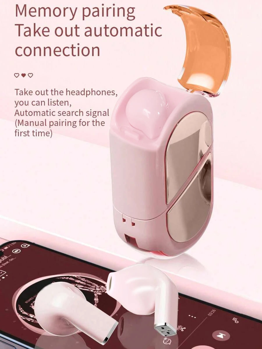 Pink Heart Wireless Earbuds for Girls Cute Small Earphones Hifi Stereo Sound Bluetooth Headsets Touch Control Gaming Handphones