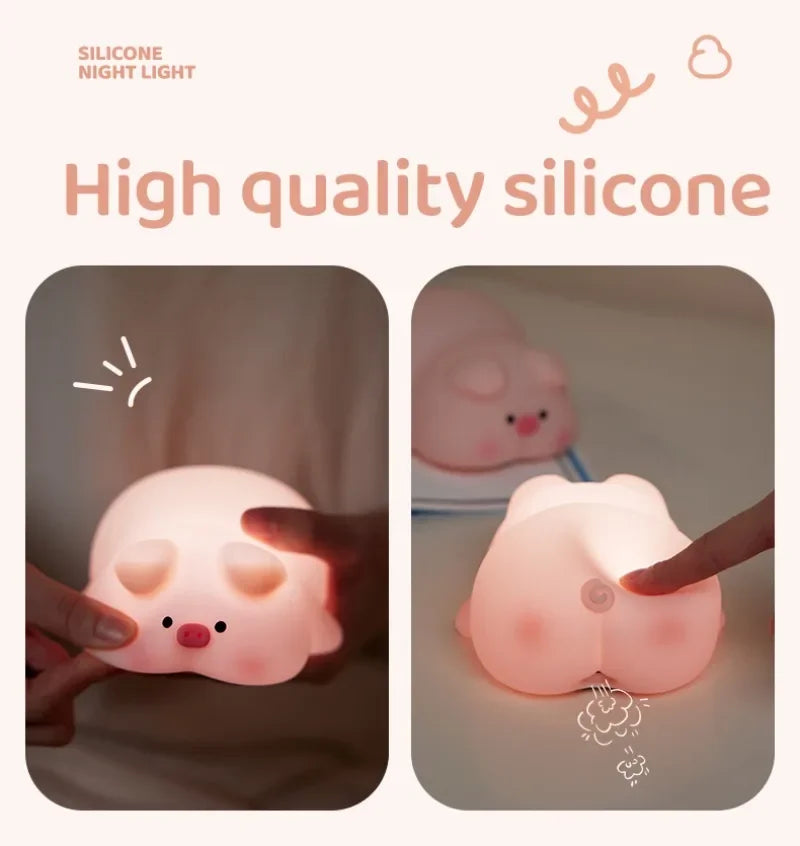 Pink Piggy Night Light Cute Silicone Night Light LED Pat Lamp Room Decoration USB Charging Indoor Atmosphere Lamp Children Gift