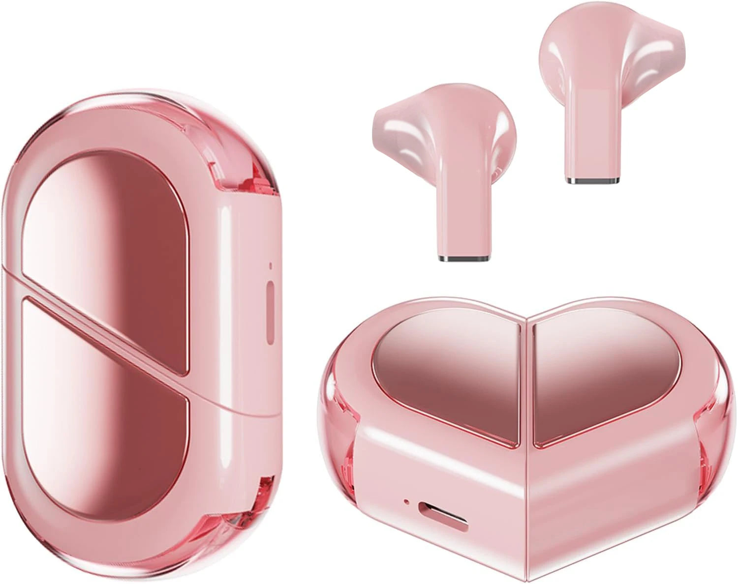 Pink Heart Wireless Earbuds for Girls Cute Small Earphones Hifi Stereo Sound Bluetooth Headsets Touch Control Gaming Handphones