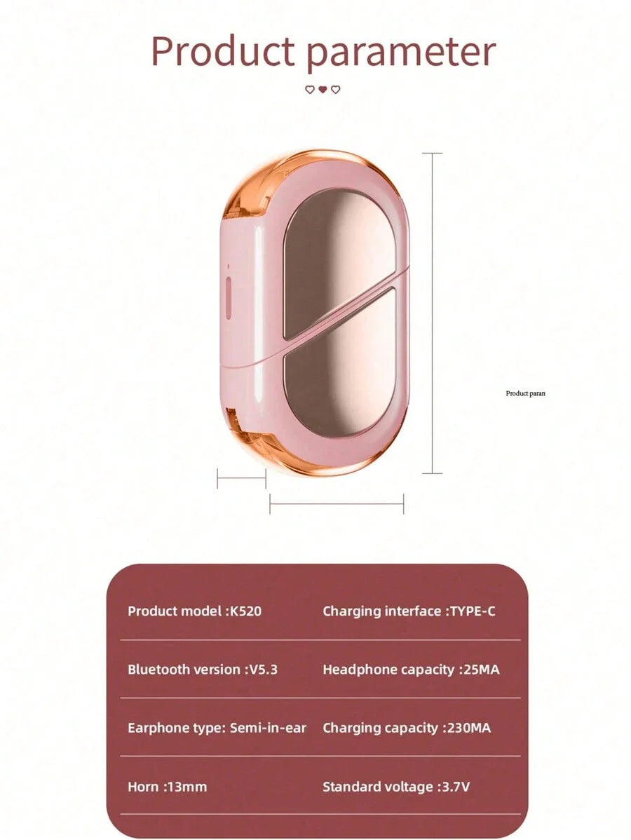 Pink Heart Wireless Earbuds for Girls Cute Small Earphones Hifi Stereo Sound Bluetooth Headsets Touch Control Gaming Handphones