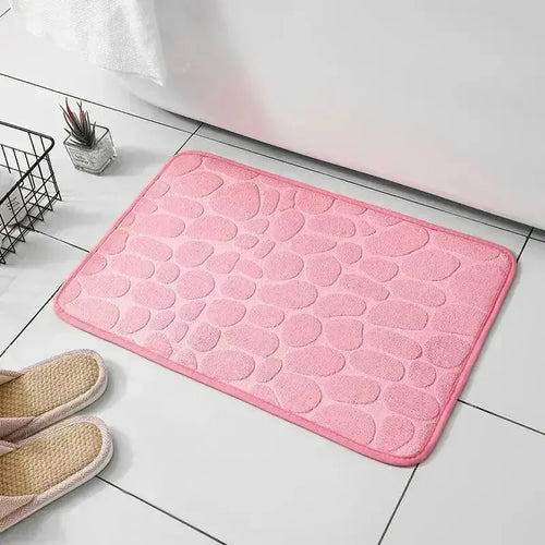 1pc Embossed Fiber Carpet, Bathroom Living Room Anti Slip Mat, Pebble Floor Mat, Household Items Pinkshop