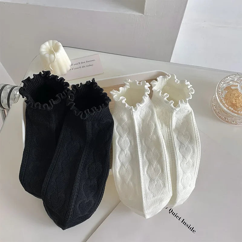Pink Purple Women Short Socks JK Lolita Kawaii Cute Ruffle Socks Cotton Thin Breathable Low Cut Ankle Boat Socks Sox Sweet Girls