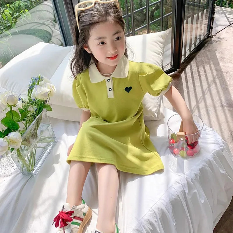 2027 Baby Pink Dress Clothes Summer Short Sleeves Green Dress Clothing Fashion Kids Girls Princess Dresses
