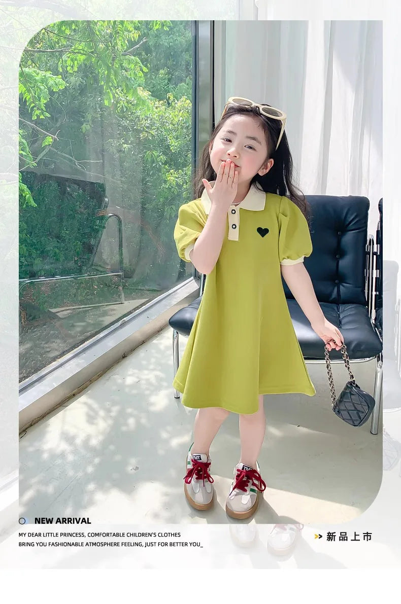 2027 Baby Pink Dress Clothes Summer Short Sleeves Green Dress Clothing Fashion Kids Girls Princess Dresses