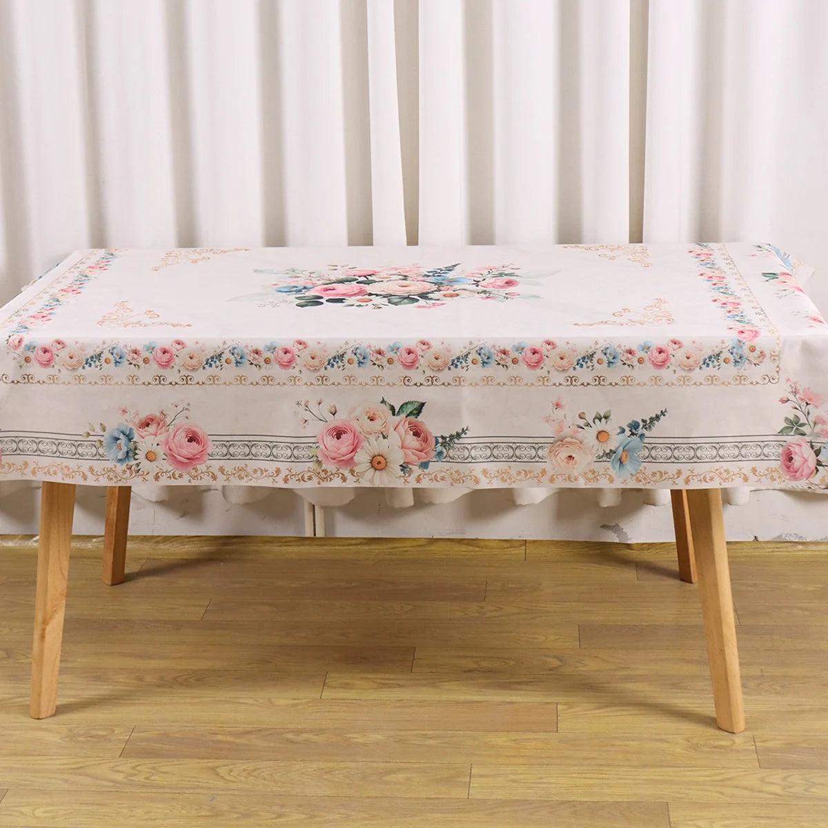 Pink Roses Table Cloth Colorful Floral Polyester Table Cover for Wedding Picnic Table Decor Spring Summer Hloiday Party Supplies