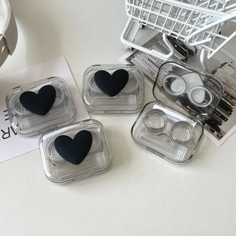 Pink Transparent Love Bow Contact Lens Case Girl Portable Beauty Pupil Box Contact Lens Cases Eye Care Tool Storage Container