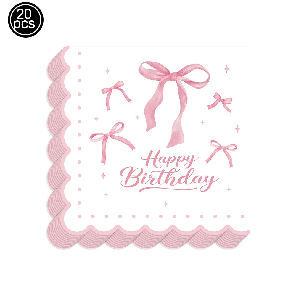Pink Bow Birthday Party Decorations Girls Birthday Decor Banner Balloons Bow Napinks Plate Cup Pink Bow Theme Tableware Supplies