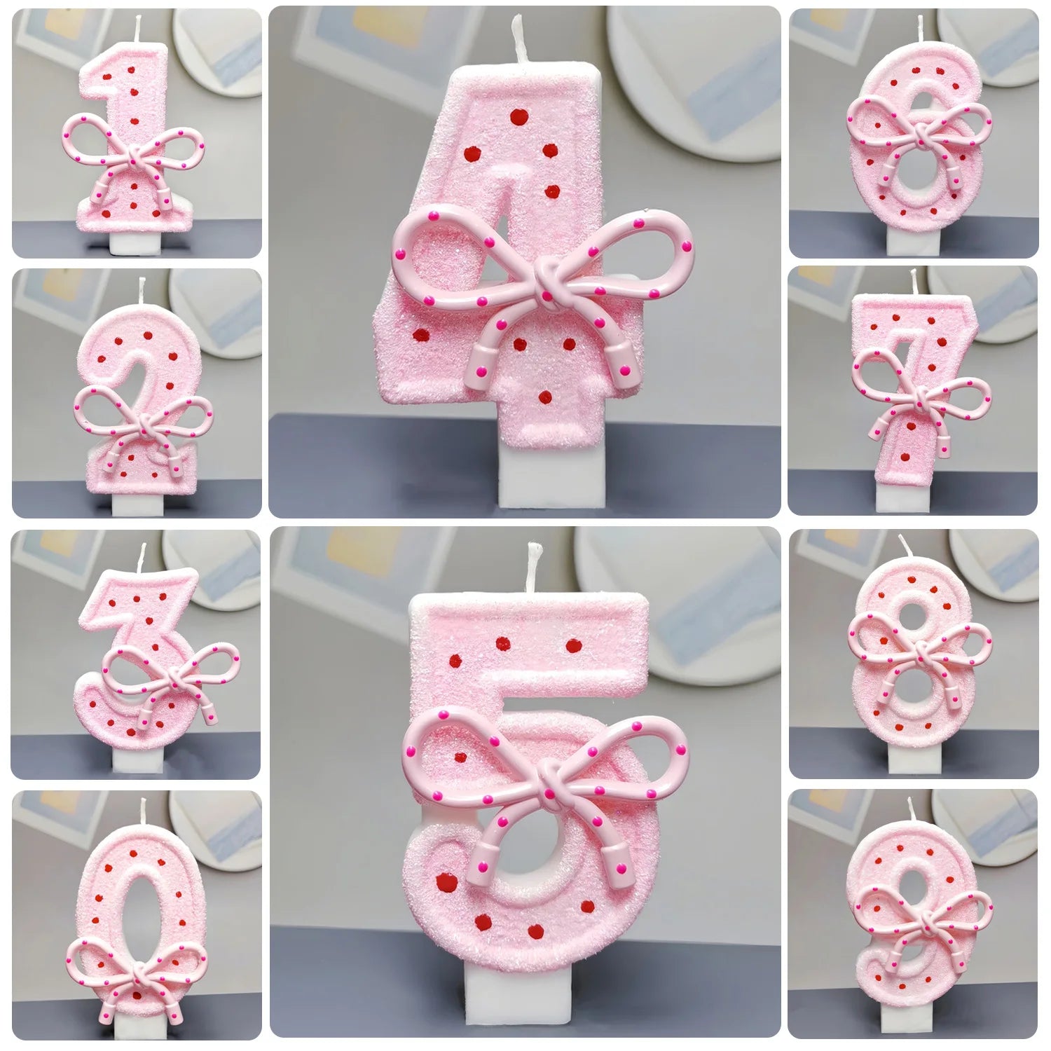 Pink Bow 0-9 Birthday Candles,Candles for Decoration for Party Supplies Kids Girls Adults Birthday Wedding Anniversary Party