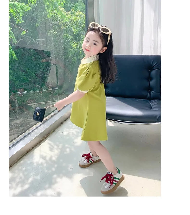 2027 Baby Pink Dress Clothes Summer Short Sleeves Green Dress Clothing Fashion Kids Girls Princess Dresses