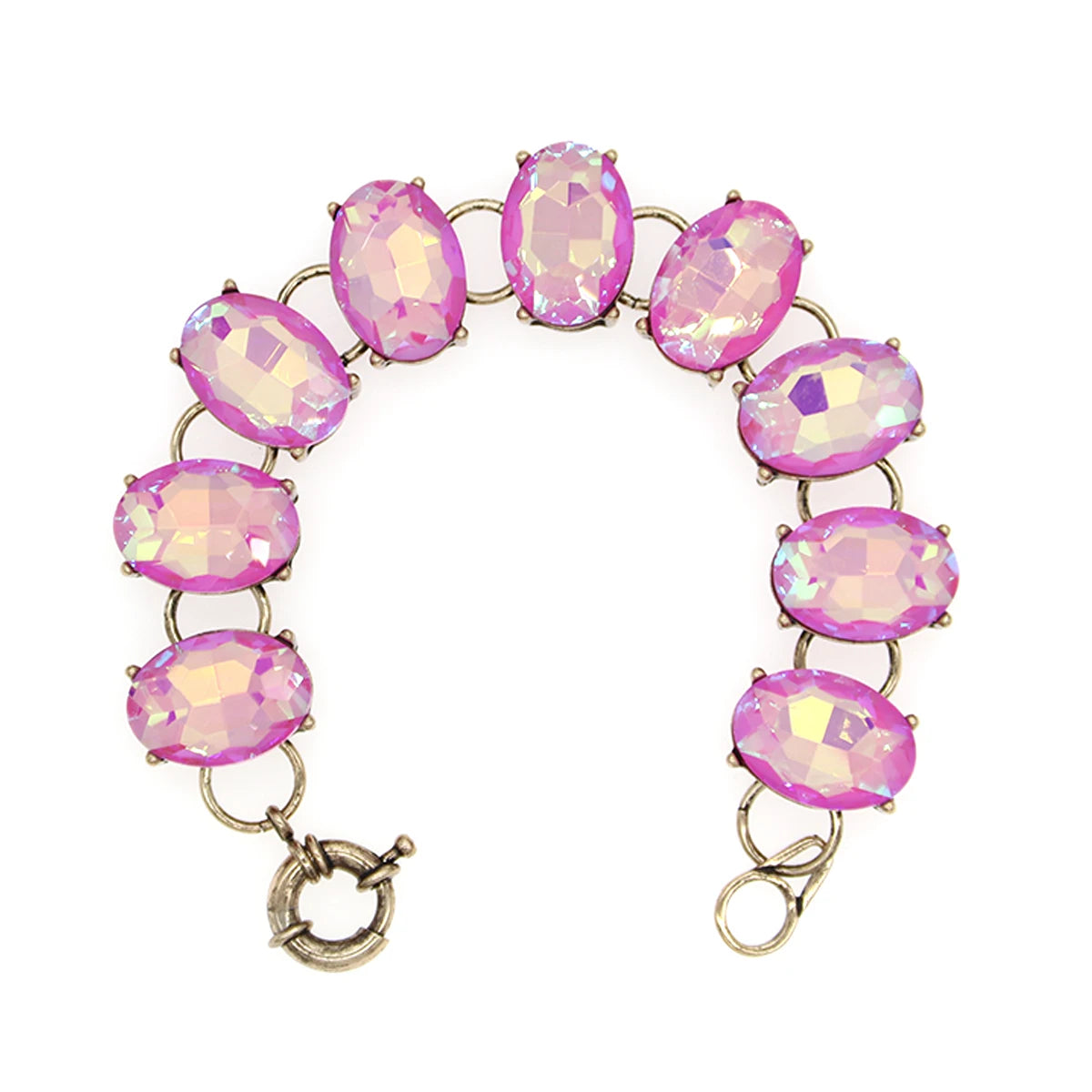 Pink AB Colored Oval Dot Crystal Bracelet Bangle Fashion Big Chunky Statement Glass Stone Jewelry for Women