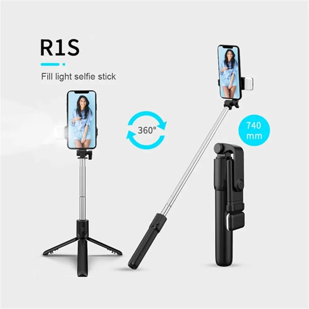 AILEHKUO R1 Bluetooth Selfie Stick Tripod with Fill Light, Extendable 30" Phone Stand, Wireless Remote Control, Foldable Stainless Steel Selfie Stick for iPhone &amp; Android