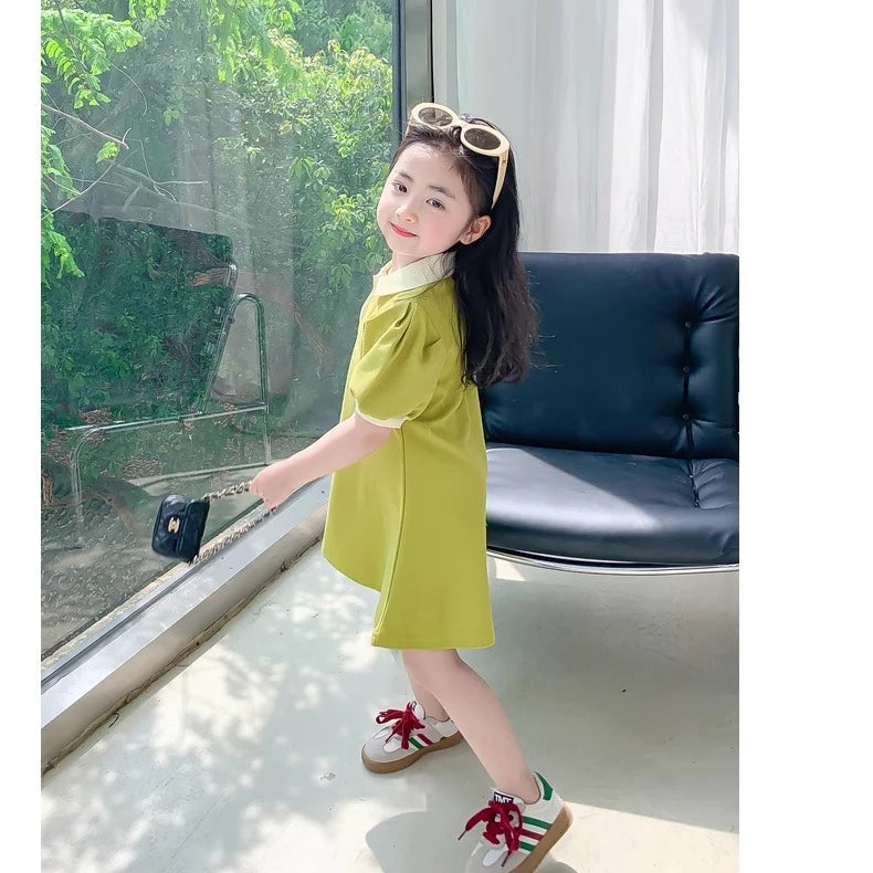 2027 Baby Pink Dress Clothes Summer Short Sleeves Green Dress Clothing Fashion Kids Girls Princess Dresses