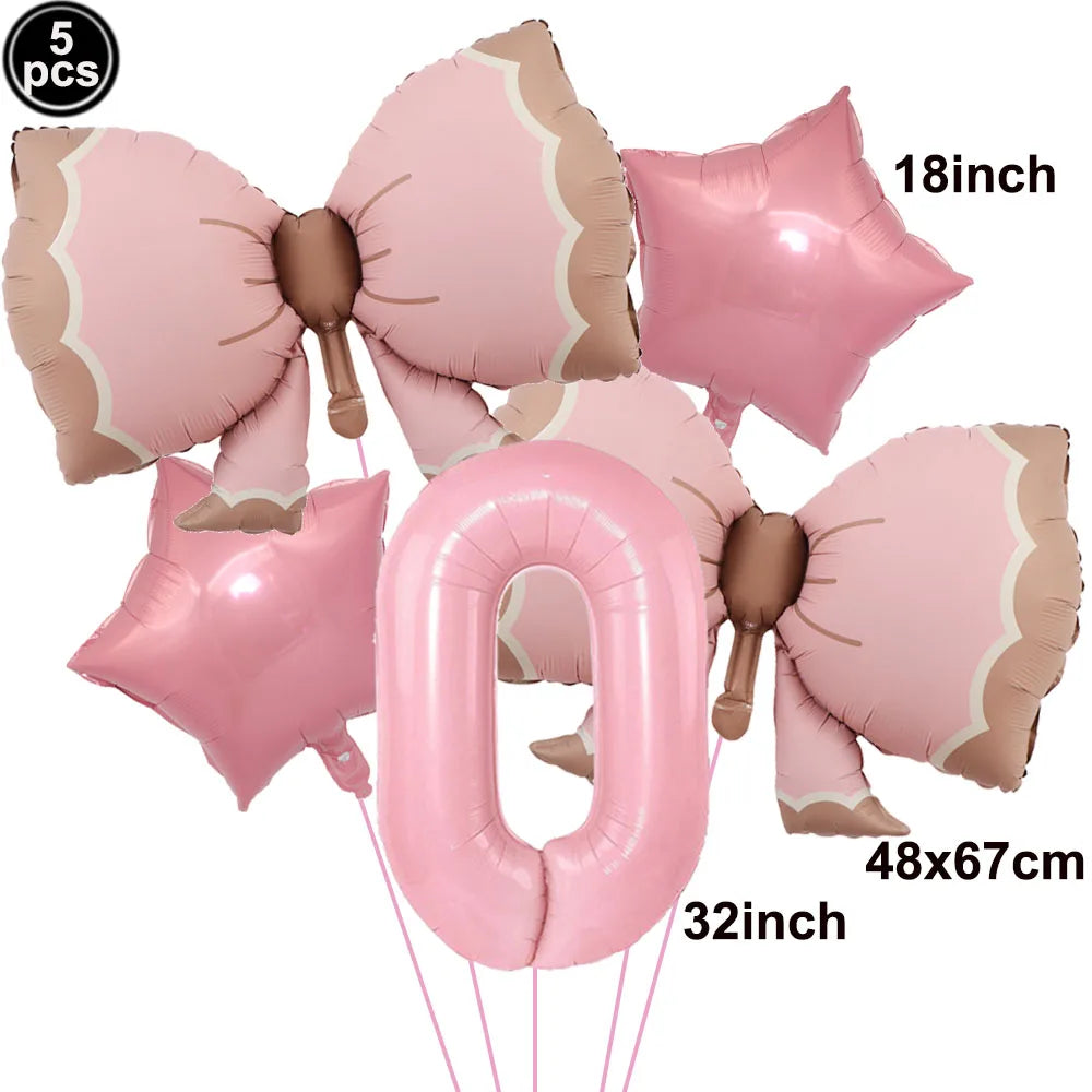 Pink Bow Birthday Party Decorations Girls Birthday Decor Banner Balloons Bow Napinks Plate Cup Pink Bow Theme Tableware Supplies