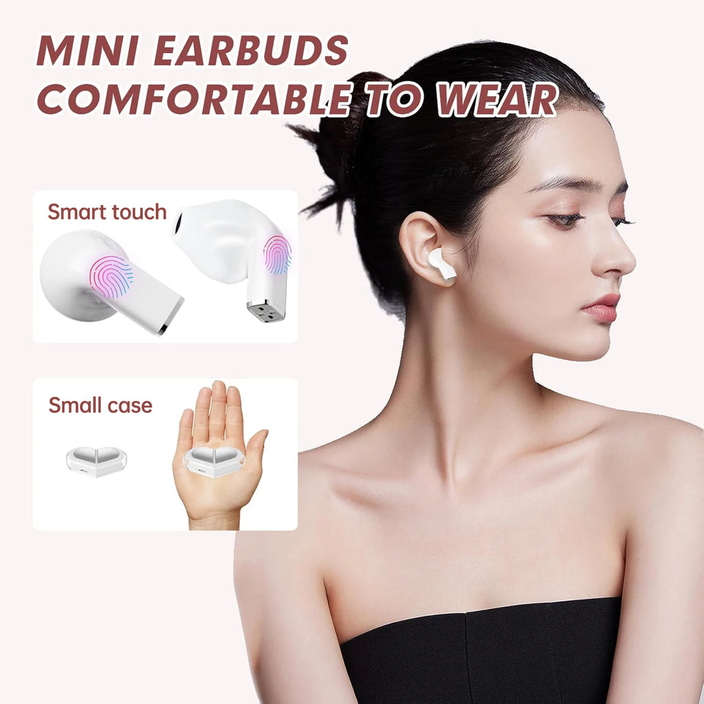 Pink Heart Wireless Earbuds for Girls Cute Small Earphones Hifi Stereo Sound Bluetooth Headsets Touch Control Gaming Handphones