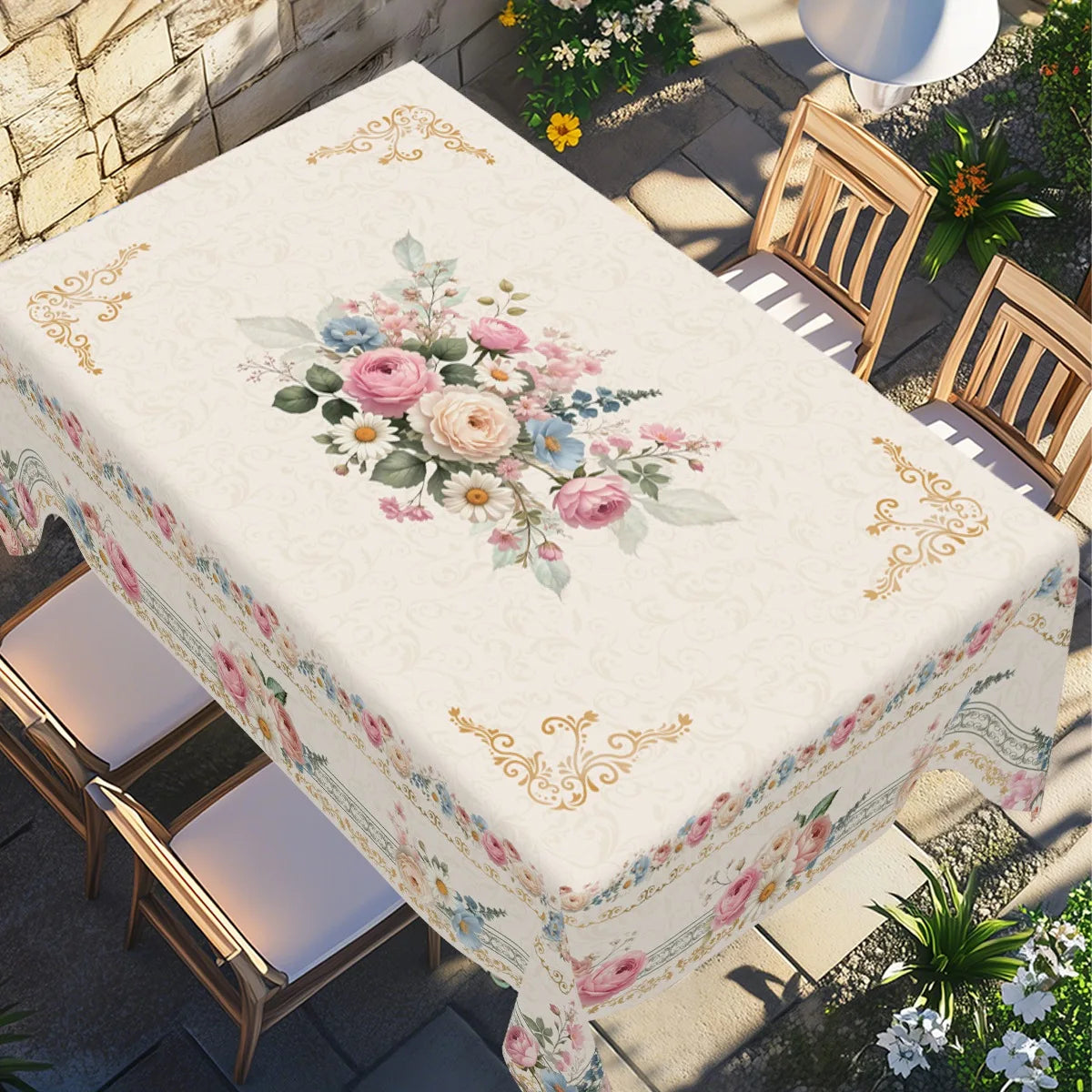 Pink Roses Table Cloth Colorful Floral Polyester Table Cover for Wedding Picnic Table Decor Spring Summer Hloiday Party Supplies