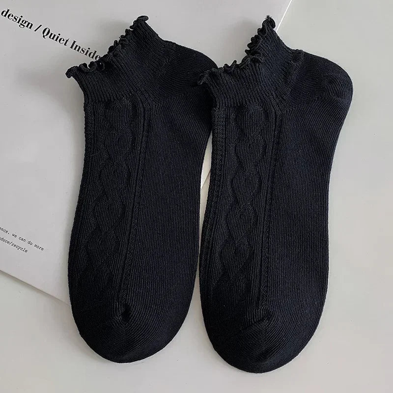 Pink Purple Women Short Socks JK Lolita Kawaii Cute Ruffle Socks Cotton Thin Breathable Low Cut Ankle Boat Socks Sox Sweet Girls