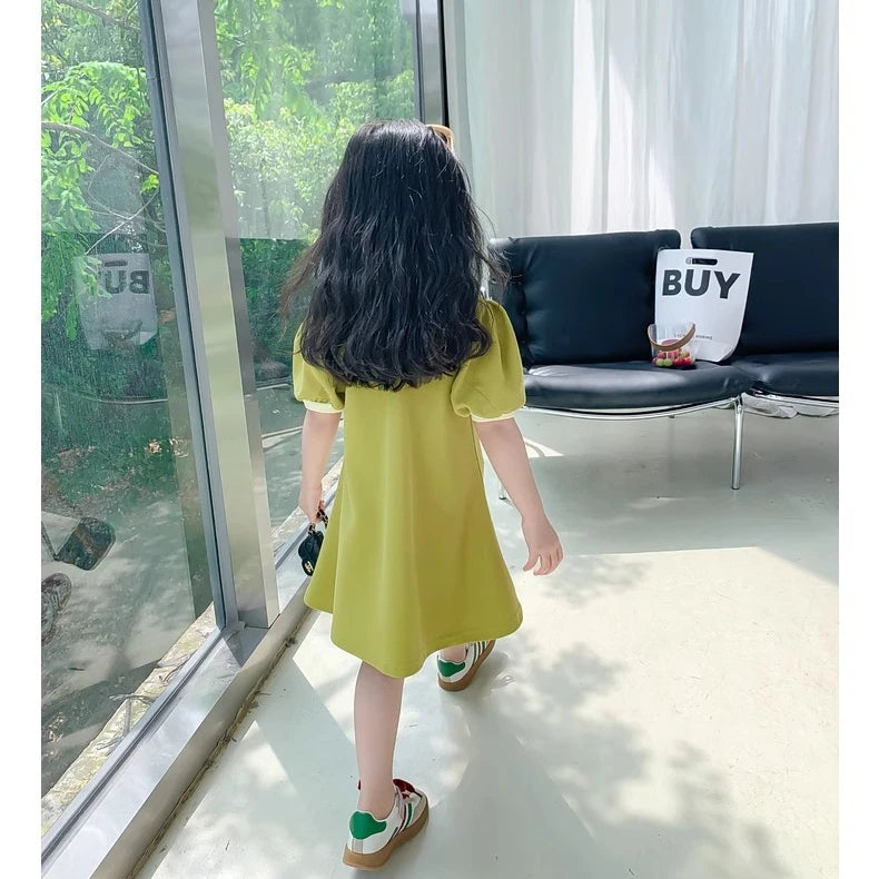 2027 Baby Pink Dress Clothes Summer Short Sleeves Green Dress Clothing Fashion Kids Girls Princess Dresses