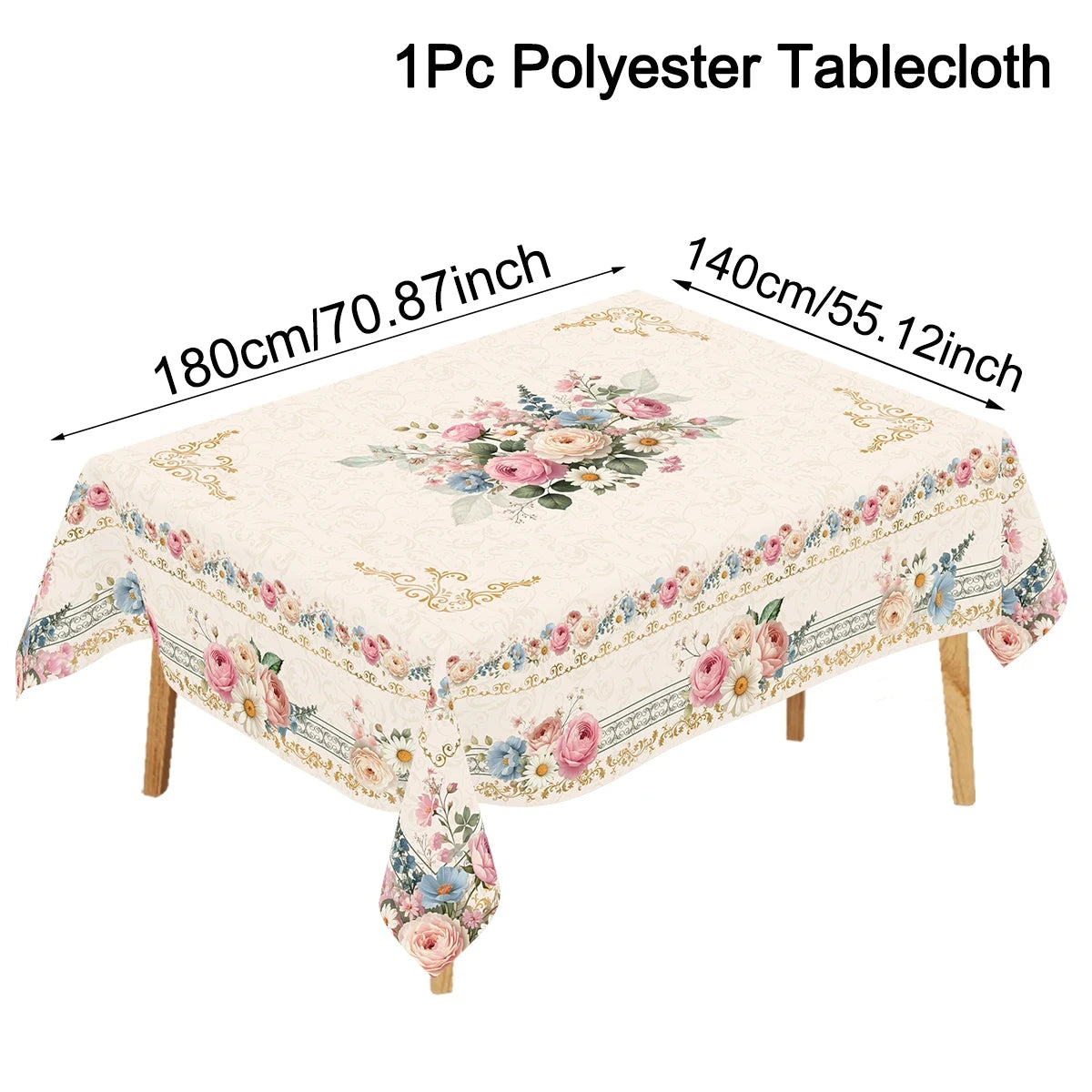 Pink Roses Table Cloth Colorful Floral Polyester Table Cover for Wedding Picnic Table Decor Spring Summer Hloiday Party Supplies