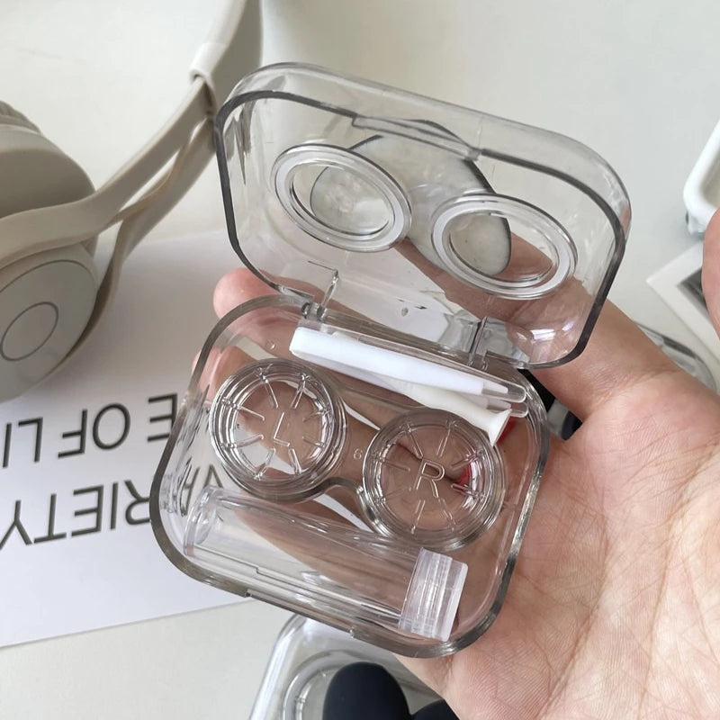 Pink Transparent Love Bow Contact Lens Case Girl Portable Beauty Pupil Box Contact Lens Cases Eye Care Tool Storage Container