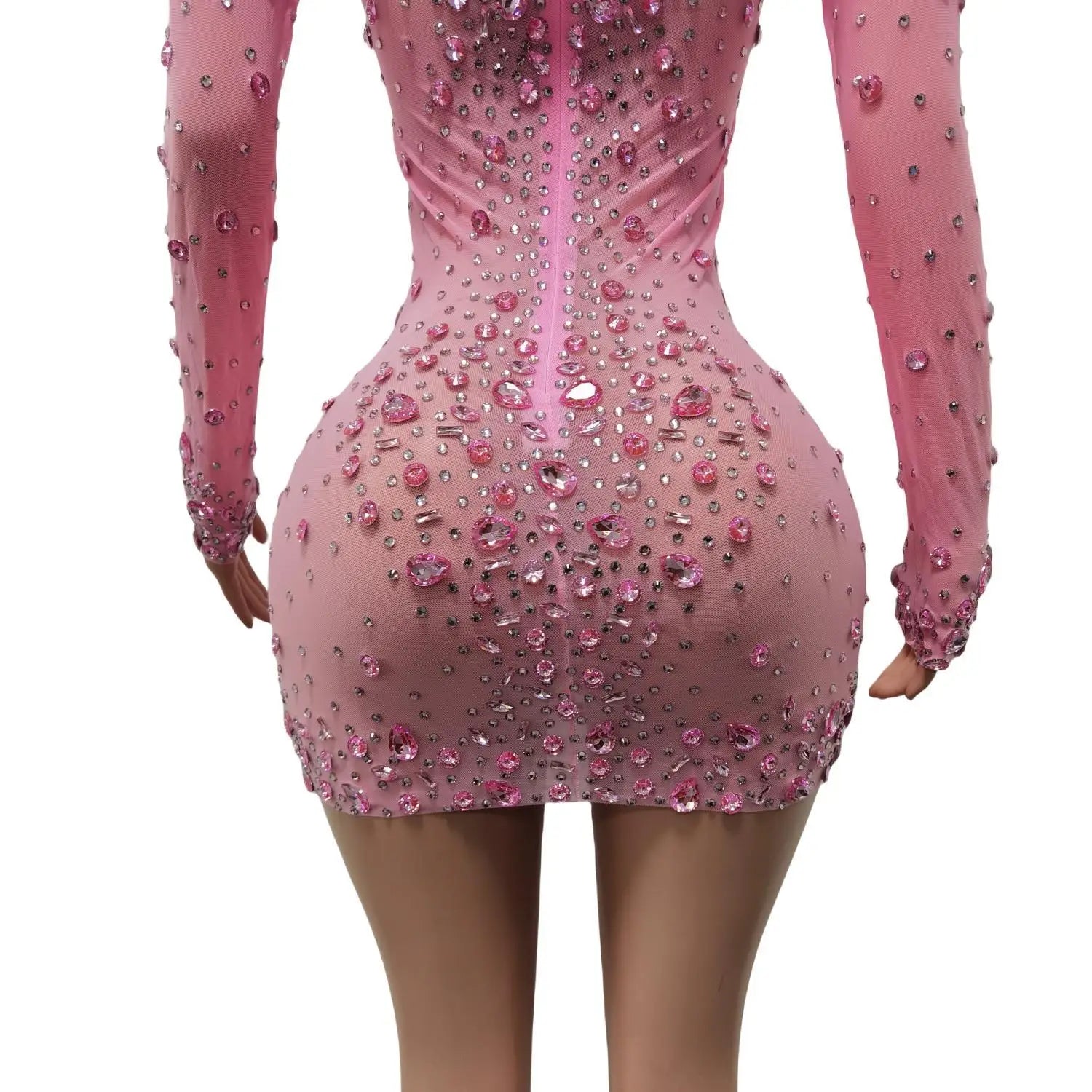 Sexy Dance Pink Dress Performance Sparkly Pink Rhinestones Dress Women Evening Birthday Celebrate Party Outfit 2025 Cuixing
