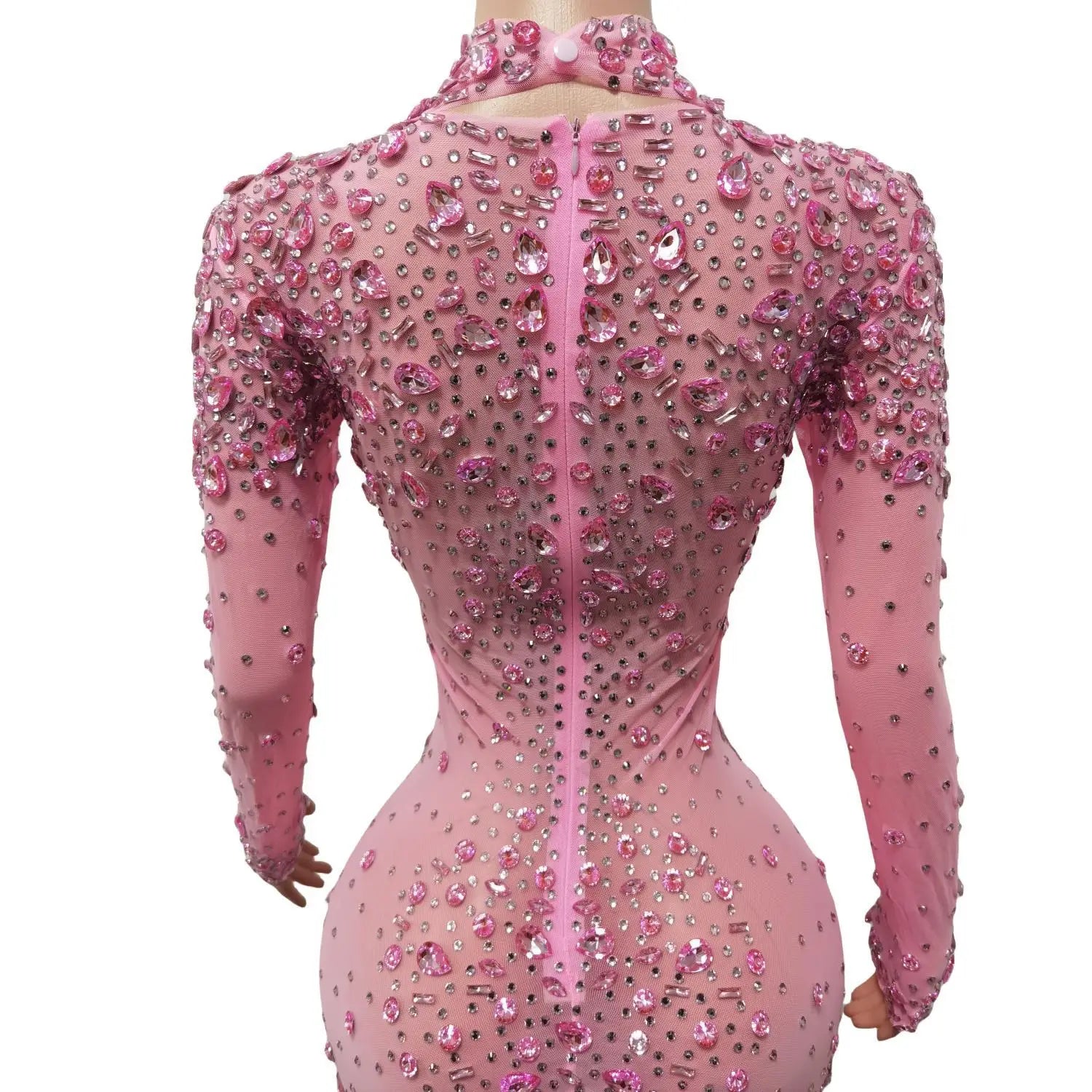 Sexy Dance Pink Dress Performance Sparkly Pink Rhinestones Dress Women Evening Birthday Celebrate Party Outfit 2025 Cuixing
