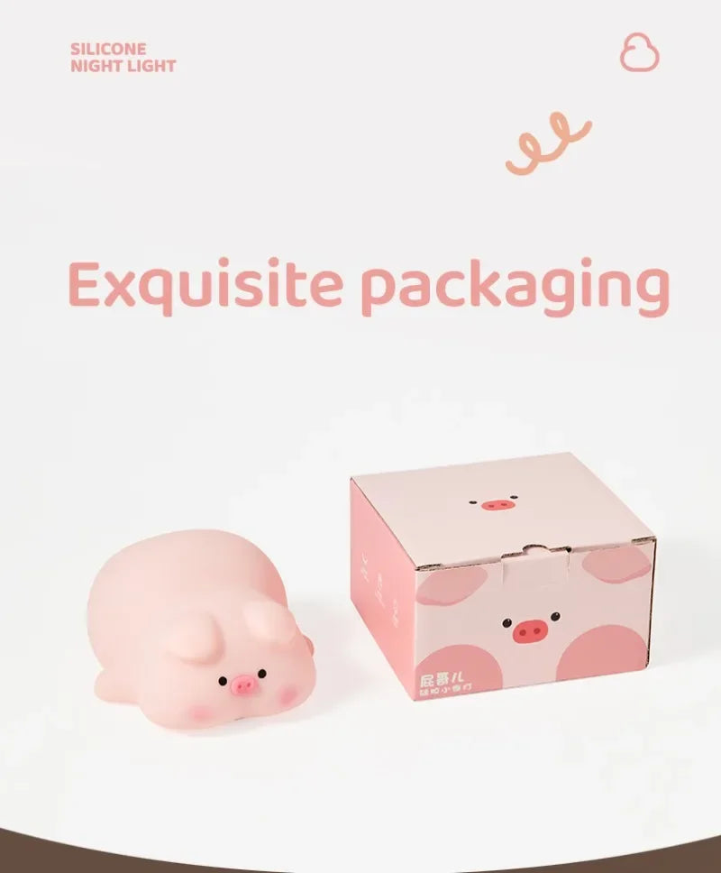 Pink Piggy Night Light Cute Silicone Night Light LED Pat Lamp Room Decoration USB Charging Indoor Atmosphere Lamp Children Gift