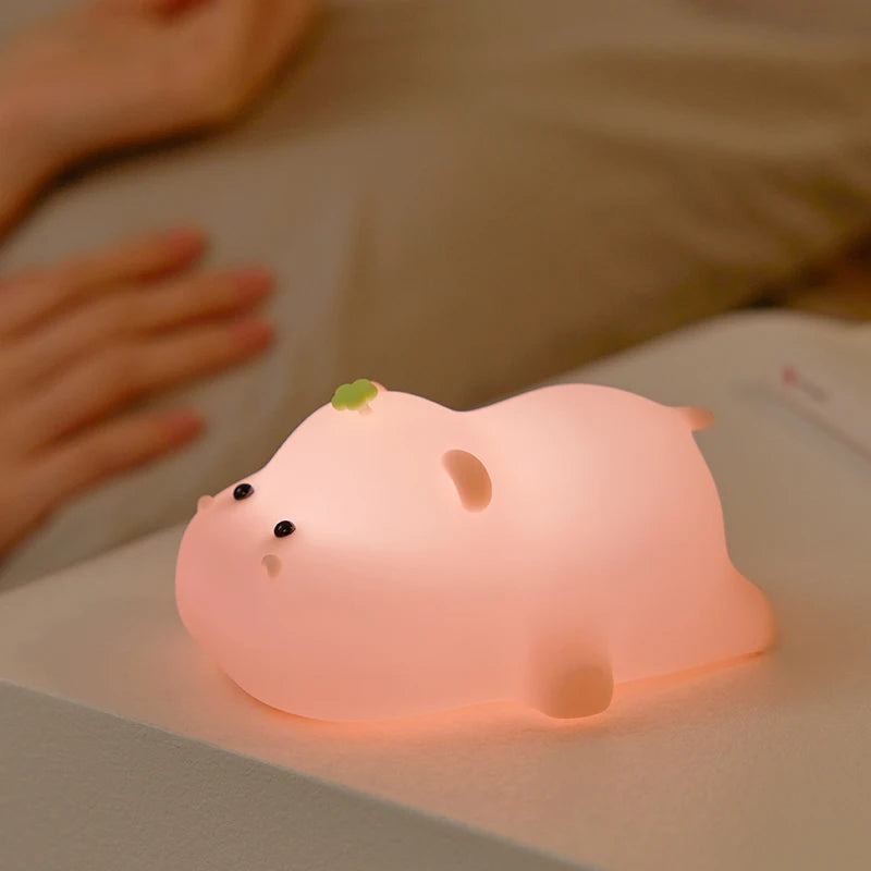 Pink Piggy Night Light Cute Silicone Night Light LED Pat Lamp Room Decoration USB Charging Indoor Atmosphere Lamp Children Gift