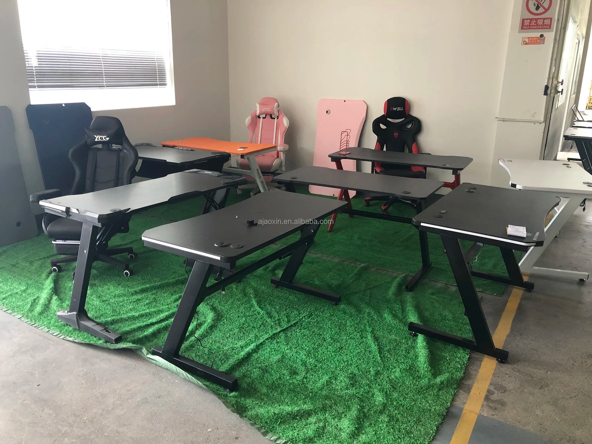 Pink Gaming Desk with LED Strip Home Office Computer Desk Ergonomic with Cup Holder for Girls Women