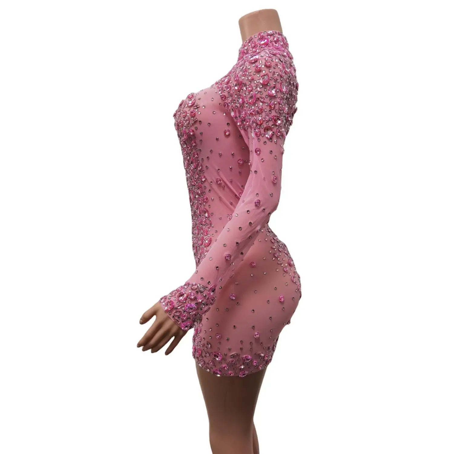 Sexy Dance Pink Dress Performance Sparkly Pink Rhinestones Dress Women Evening Birthday Celebrate Party Outfit 2025 Cuixing