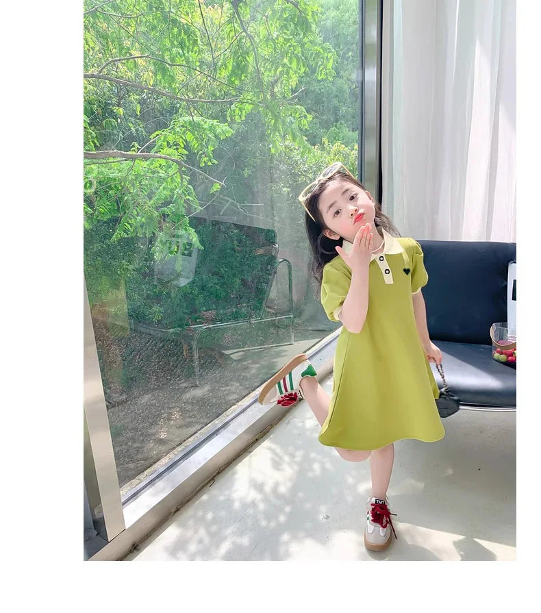 2027 Baby Pink Dress Clothes Summer Short Sleeves Green Dress Clothing Fashion Kids Girls Princess Dresses